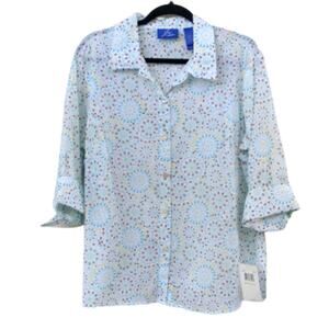 JH Collectibles Button Up Blouse Womens 1X Multicolor 100% Cotton 3/4 Sleeves